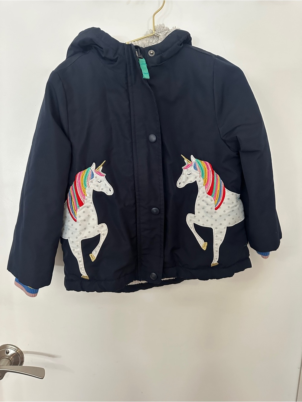 Mini Boden Unicorn Sherpa Lined Hooded Winter Jacket Coat 2-3Y Nordstrom